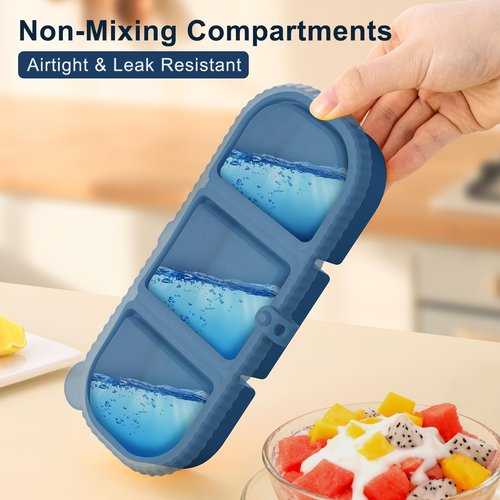 3 Pack Silicone Reusable Snack Containers with Lids - 3 Compartment Snackle Box for Kids & Adults, BPA-Free & Leakproof, Small for Dressing, Sauces, School, Office, Picnic（Blue, yellow, pink）