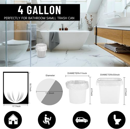 220 Counts Small Trash Bags - Durable 4 Gallon Garbage Bags | Flexible, Unscented & Easy Tear