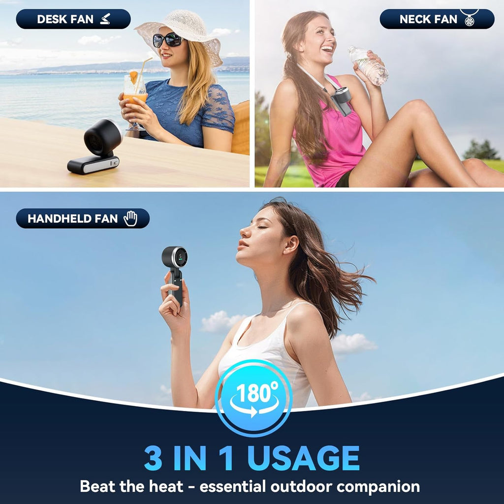 PlayHot Portable Handheld Turbo Fan - Compact Black Design with USB-C Cable for On-the-Go Cooling