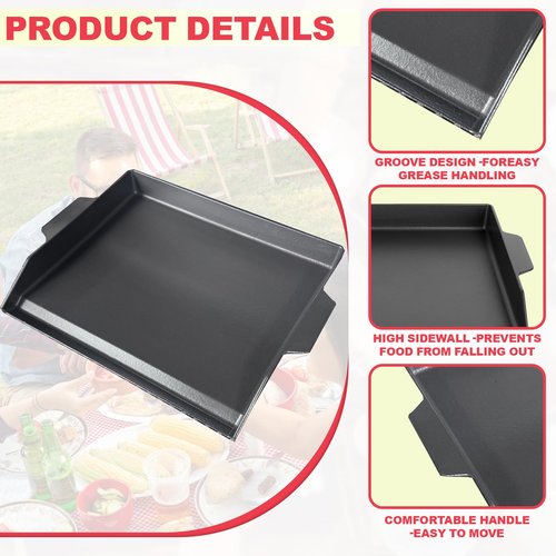 Cast Iron Griddle for Gas Grill, Kitchen Stove Top, Universal Flat Top Griddle Grill Flat Insert for Outdoor Camp Camping and BBQ Accessories, Large Cast Iron Skillet for Range Oven, Gift for Men