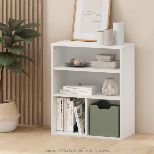 Furinno Pasir 3-Tier Display Bookcase - Stylish White Storage Solution for Home or Office
