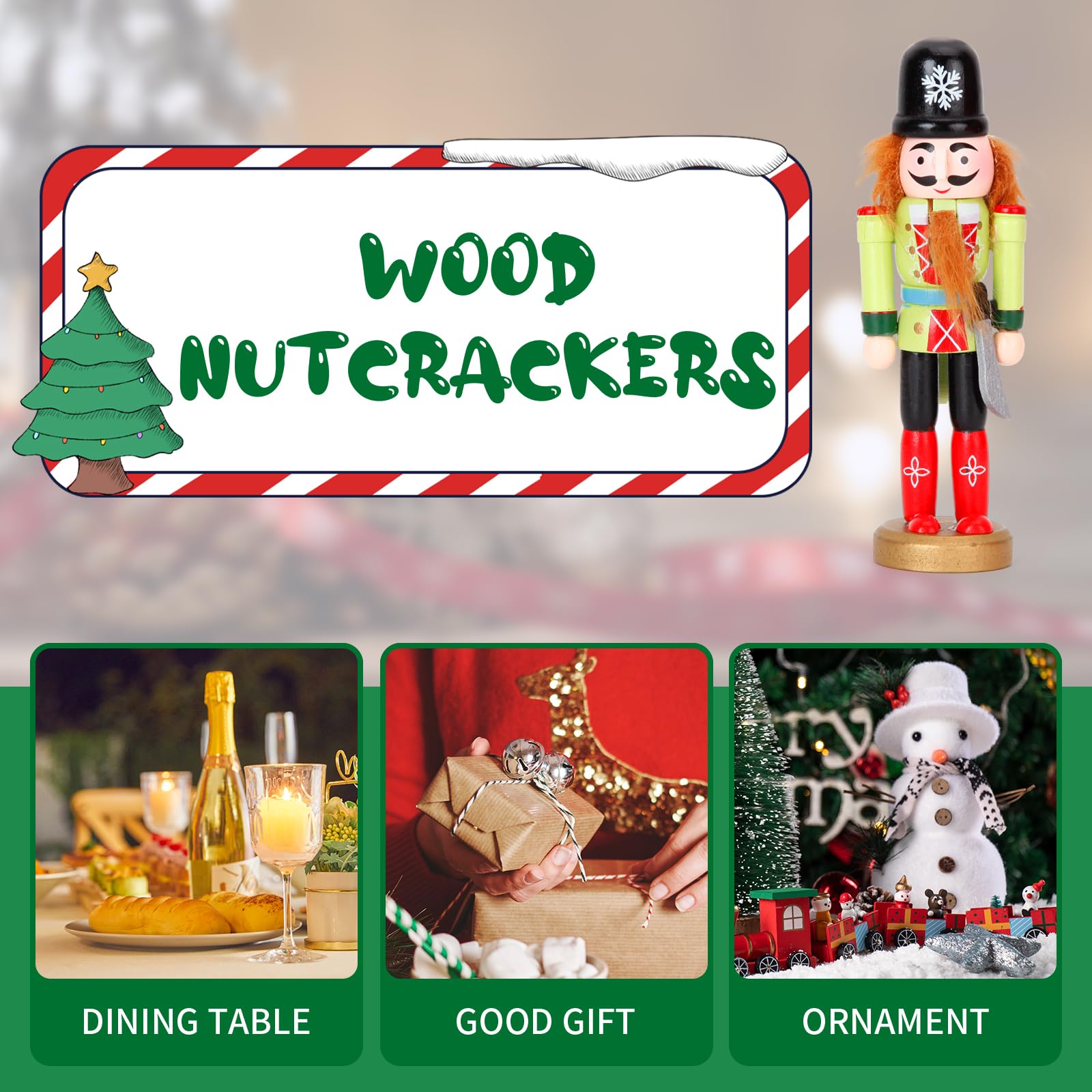 ZJEFUNS 5PCS Christmas Nutcracker Ornament Set - Wooden Nutcracker Figures Soldier Xmas Decorations for Tree Table Decor Gifts
