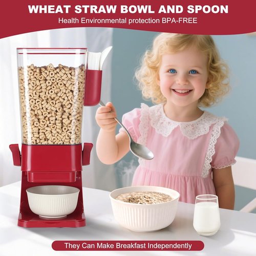 Osacoe Cereal Dispenser Countertop Red 2 Pack with Creal Bowls Spoons Cutlery Box, Cereal Containers Storage - Not Easy to Crush Food, Dry Food Dispenser For Pantry Candy Snack