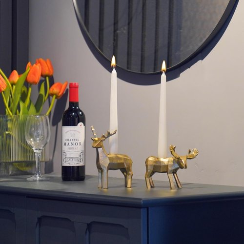 Braxio Candle Holder Set - Elegant Resin Origami Gold Reindeer & Moose | Set of 2 for Holiday Decor