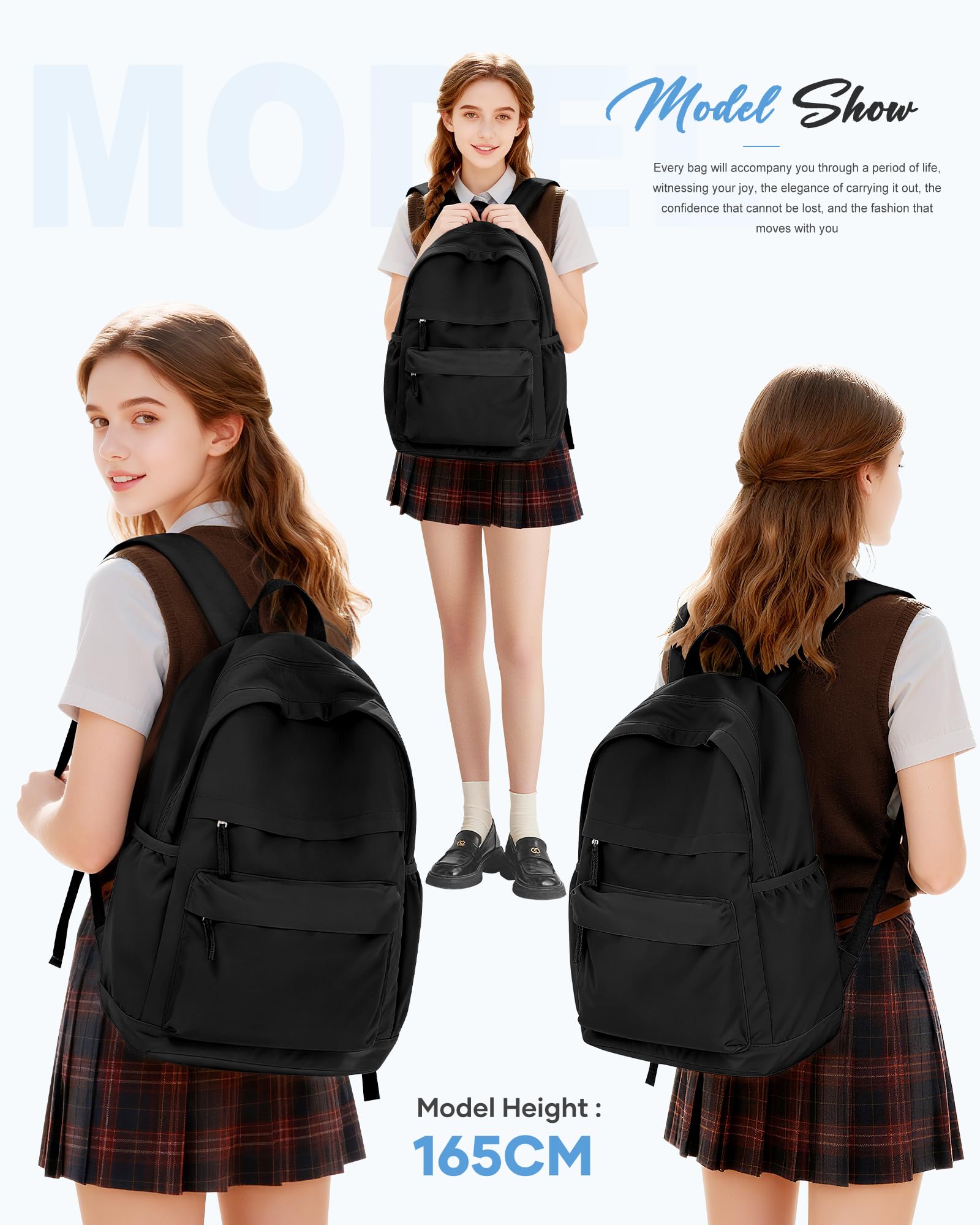 VGCUB Black School Backpacks Travel Book Bag Waterproof Work Light Aesthetic College Backpack for School Girls Boys Teens Mochilas Escolares Para Niñas Casual Daypack for Women Men
