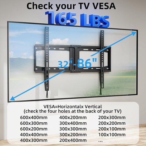HOME VISION Heavy Duty TV Wall Mount - Fits 32-86 Inch Flat Screens, Max VESA 600x400mm, Supports 165lbs