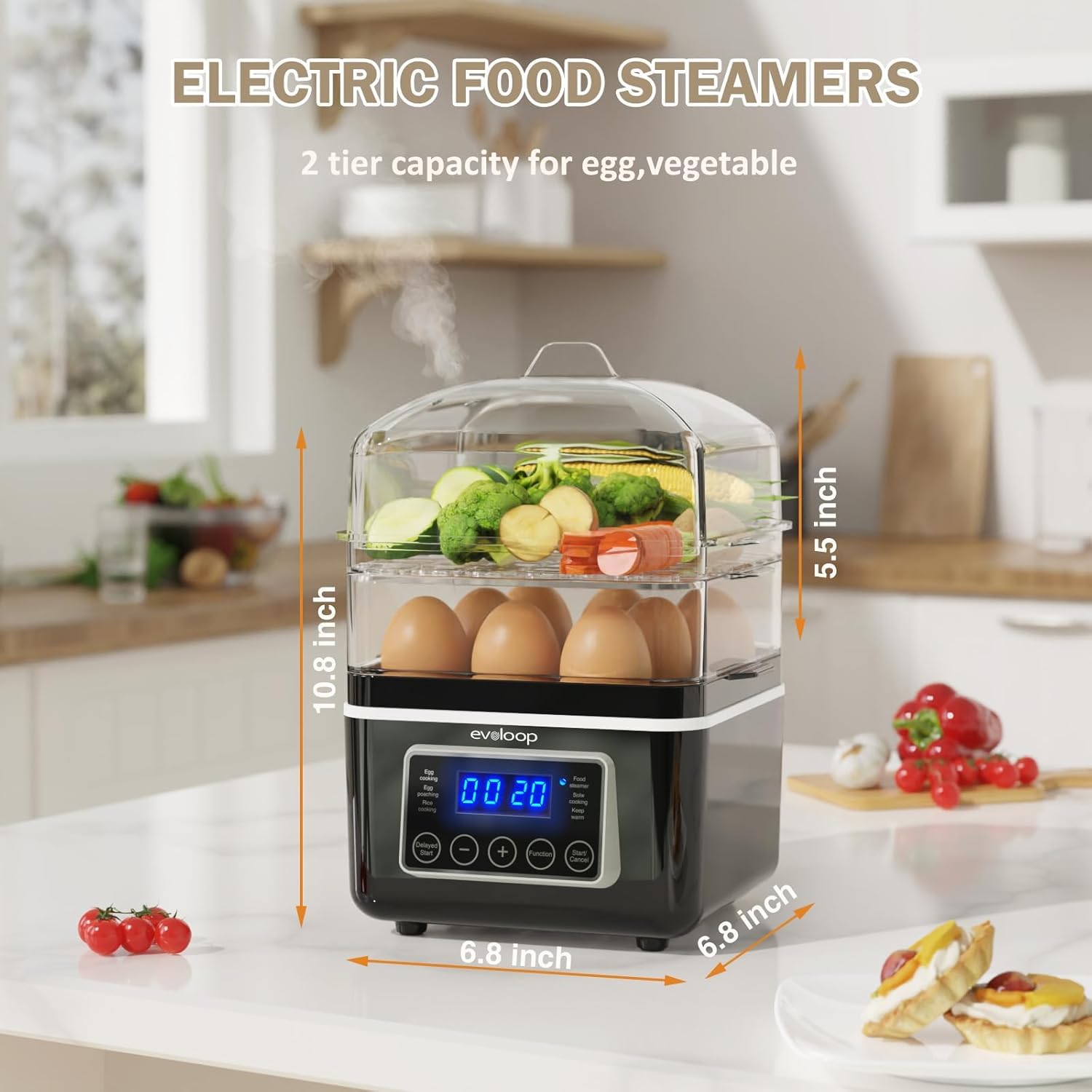 Skiennix 4 QT Electric Food Steamer - BPA-Free Stackable Baskets for Quick Cooking | Ideal for Veggies, Seafood & Rice