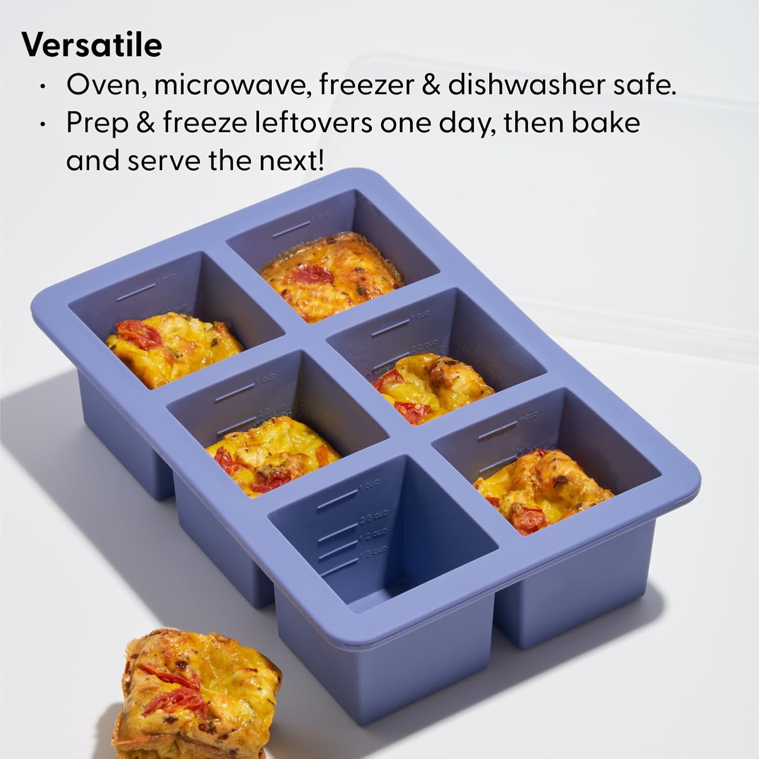W&P Cup Cubes Silicone Freezer Tray - Blue 1-Cup Portion Maker for Soup, Broth & Leftovers