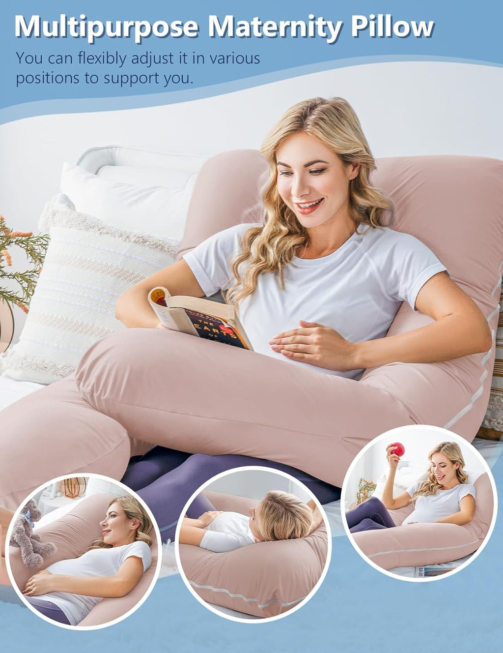 Meiz Cooling Pregnancy Pillow - U Shaped Maternity Body Pillow with Jersey Cover for Comfort