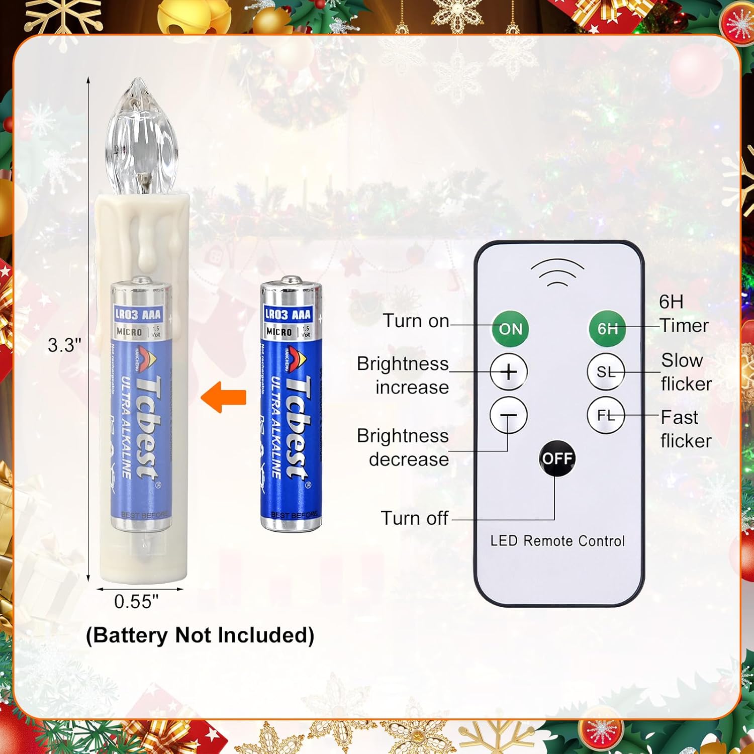 RaceGT Flameless Candles - 20Pcs Remote-Controlled LED Lights for Christmas Tree | Warm White Taper Candles
