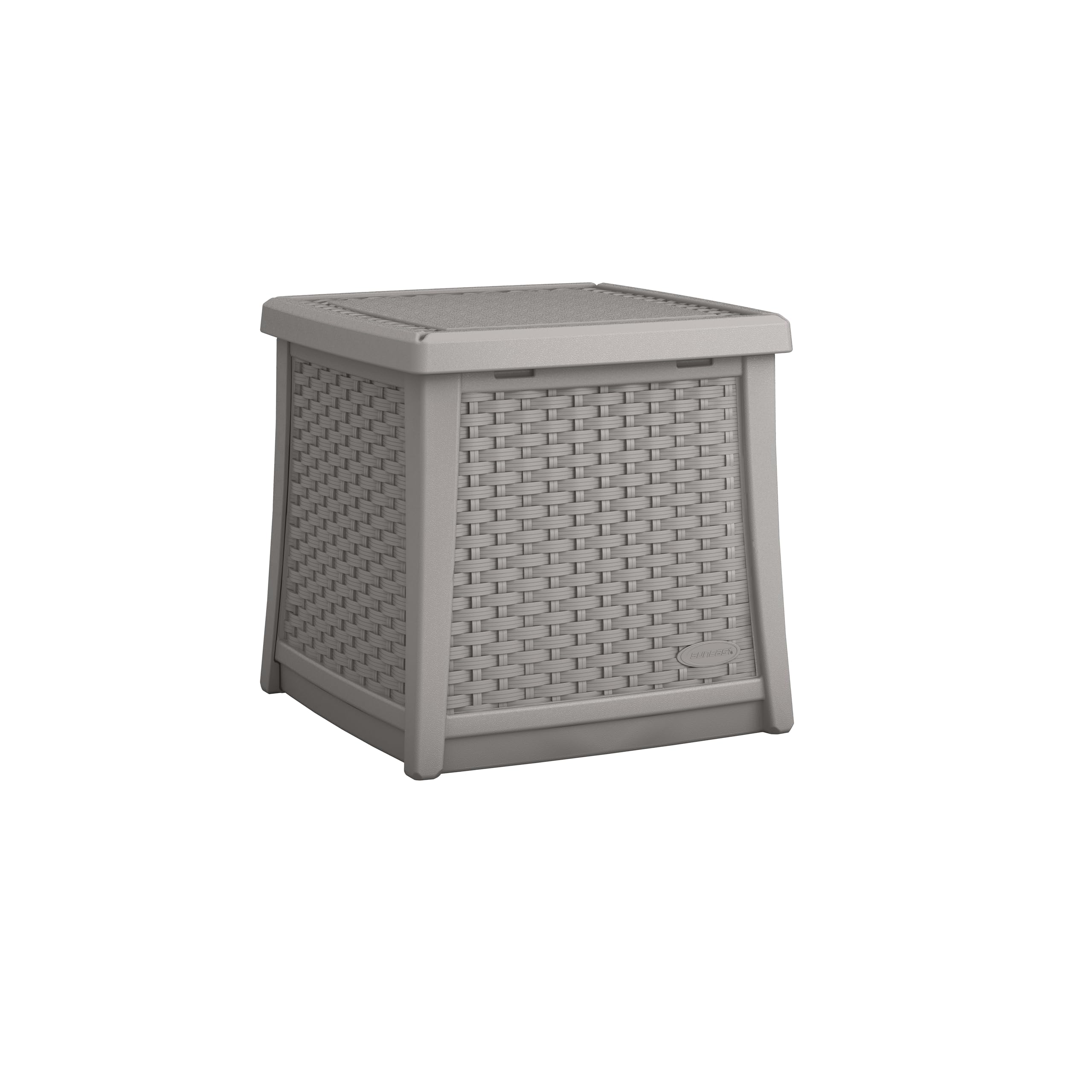 Suncast 13 Gallon Resin Outdoor Storage End Table with Hinged Stay-Dry Lid for Outdoor Furniture, Pool Accessories, and Patio Cushions, Dove Gray