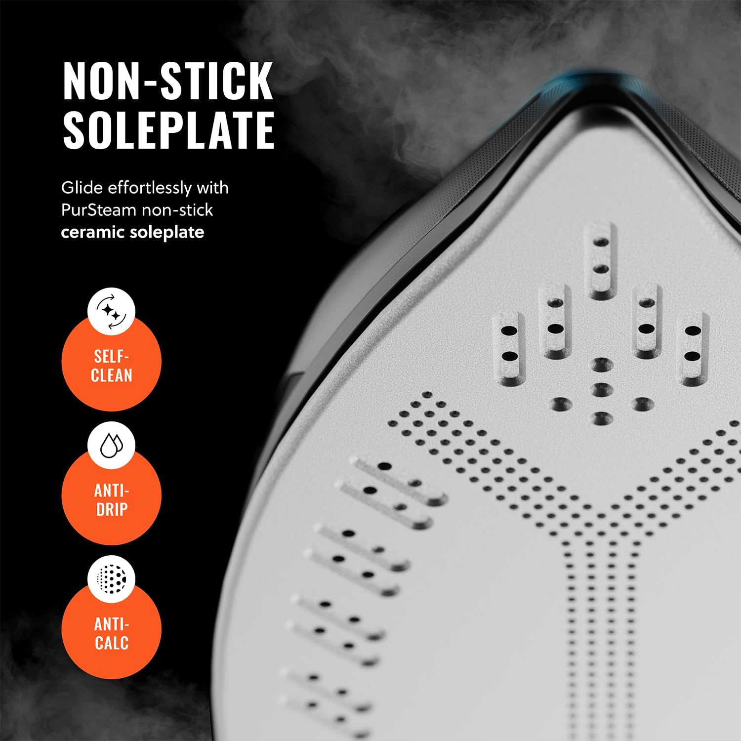 Pursteam SteamBurst+ 1750W Steam Iron - Ceramic Soleplate, Adjustable Steam & Self-Cleaning Feature