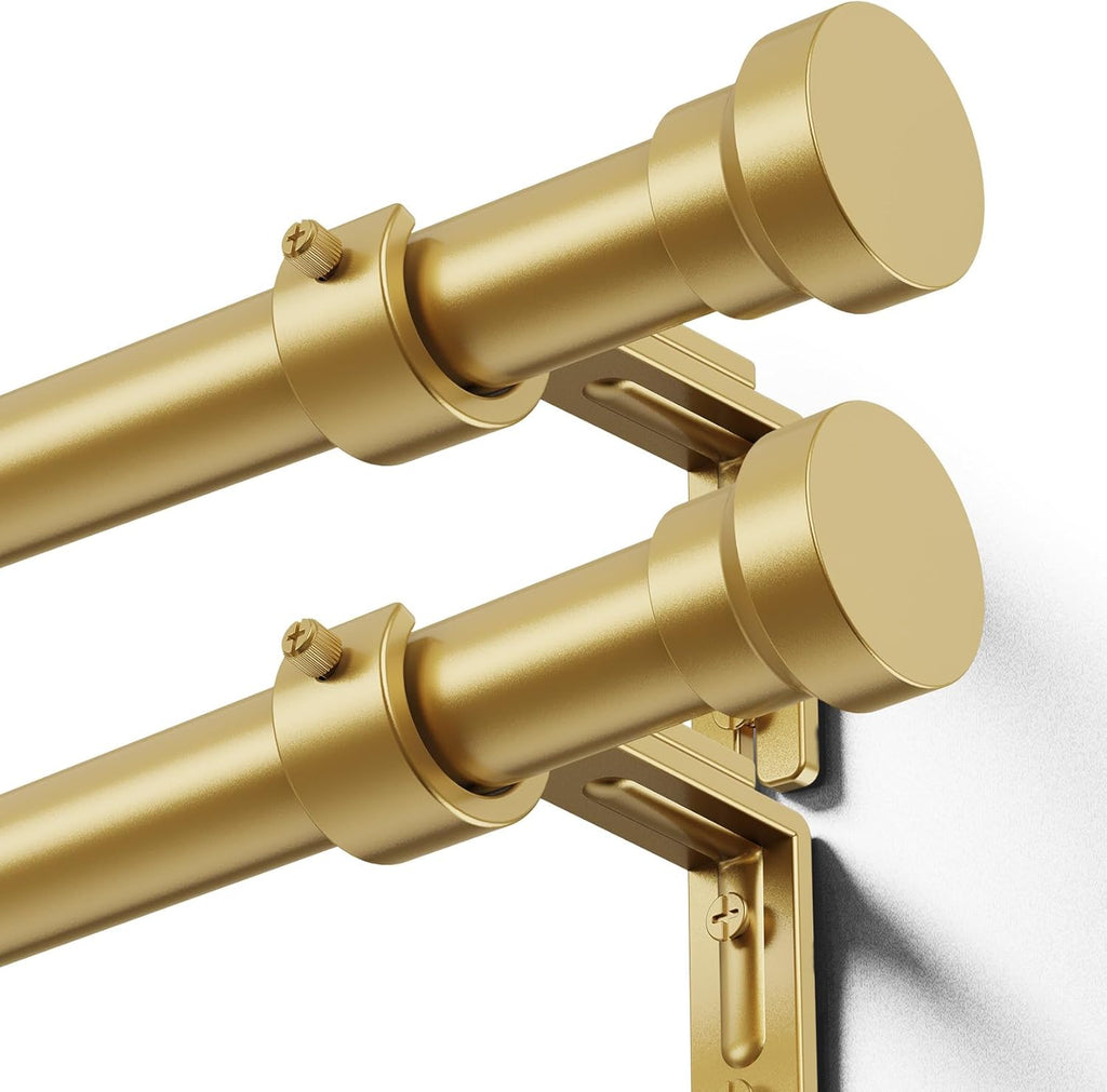 YaFex Curtain Rods - Heavy Duty 1 Inch Adjustable Window Treatment Rods | 32-144 Inch, Gold Finish
