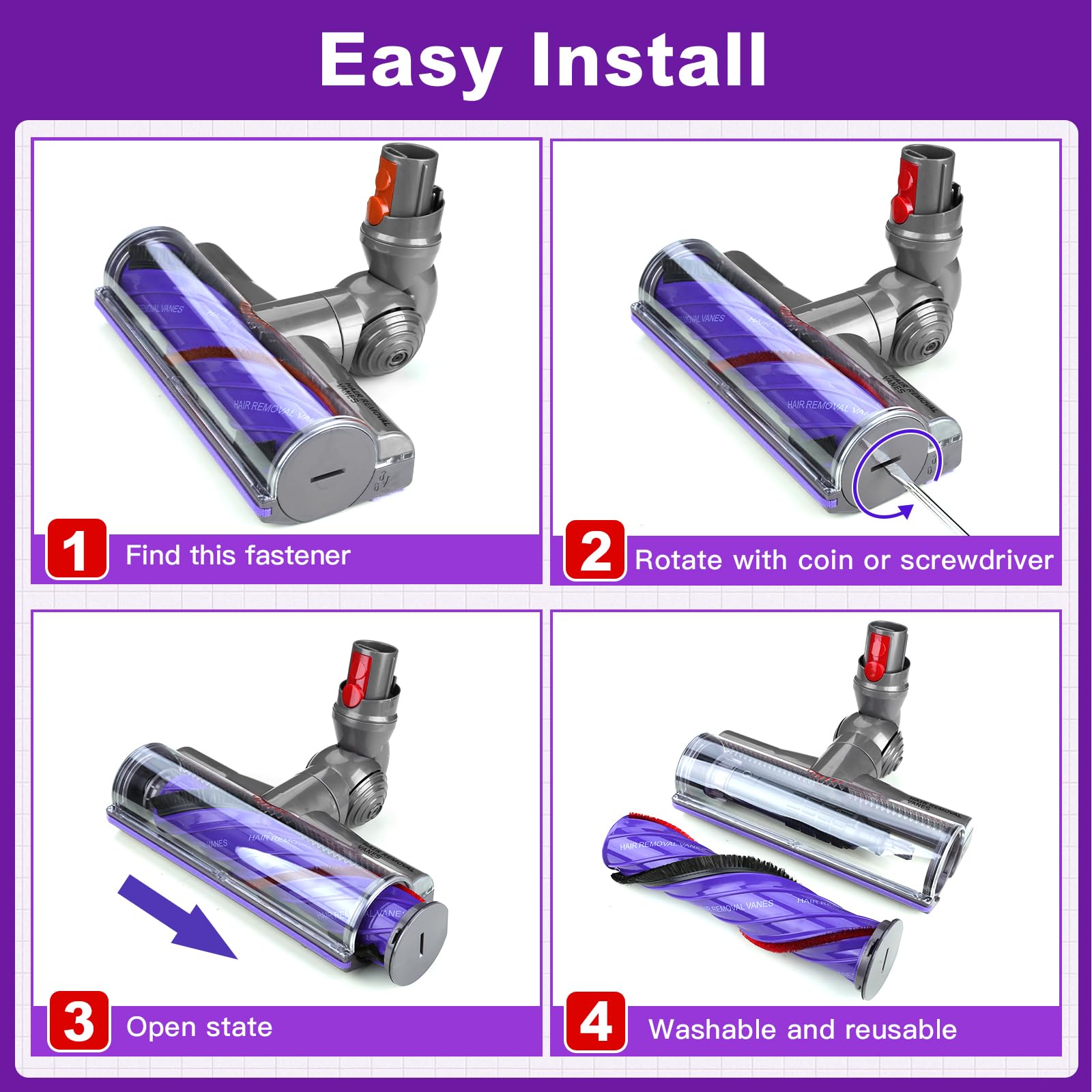 Lemige V9 V12 Vacuum Attachments Head Replacement Parts for Dyson V9 Motorbar V12 Detect Slim SV18 Digital Slim Cordless Vacuum Cleaner, Upgrade Anti-Tangle Quick Release Motor-Head Brush Roller