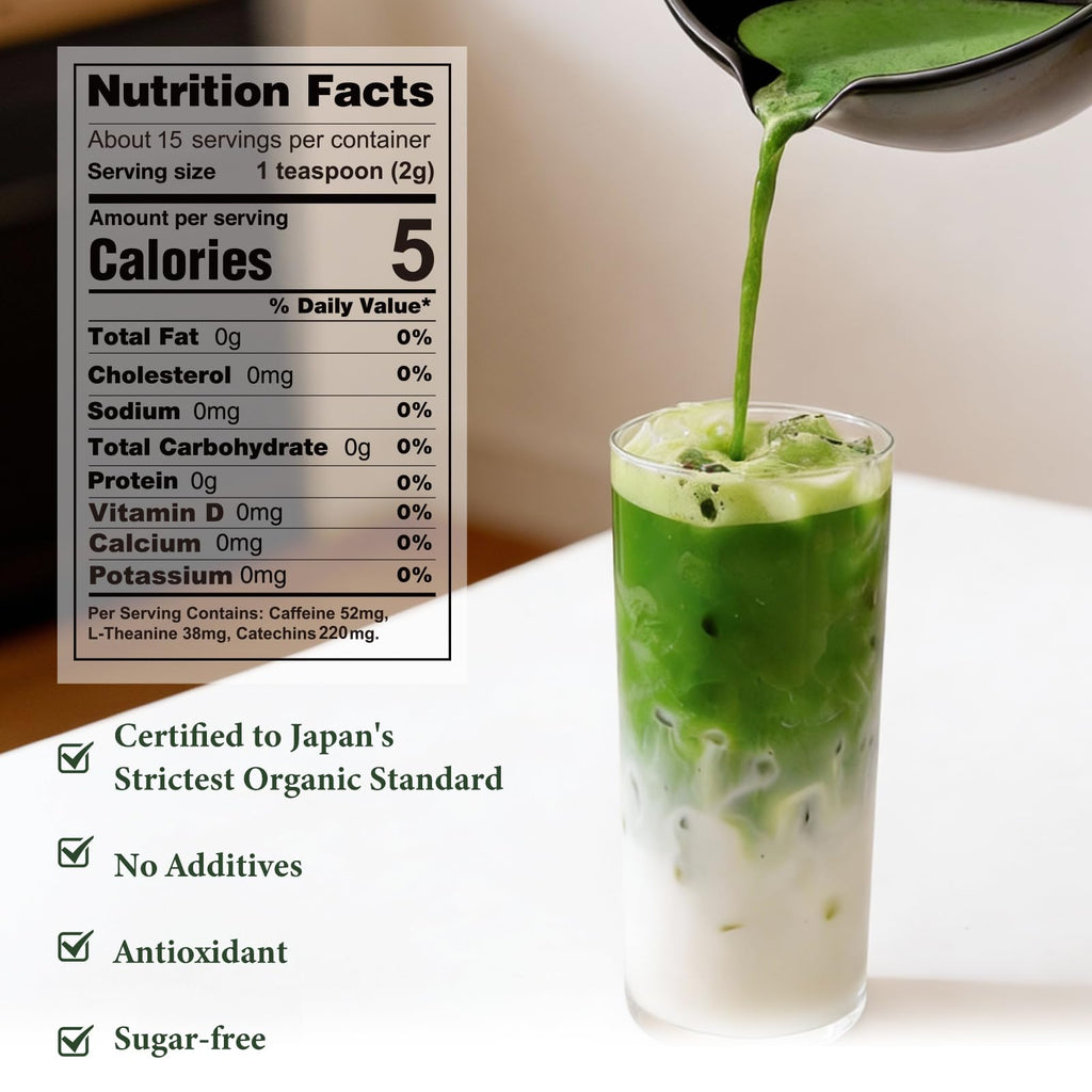 KANEMATSU Ceremonial Grade Matcha Powder 1.75oz Tin, Japanese JAS Certified Organic, Antioxidant Rich with Caffeine & L-Theanine for Focus & Relaxation, Kosher Non-GMO Green Tea (50g)