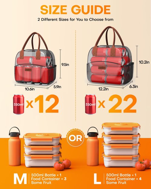 HOTOR Lunch Bag for Women & Men - Wear-Resistant Insulated Lunch Box with Large Capacity, Multi-Functional Cooler Bag for Office, Picnic, Grey, 10L, 10.60" x 5.90" x 9.50"