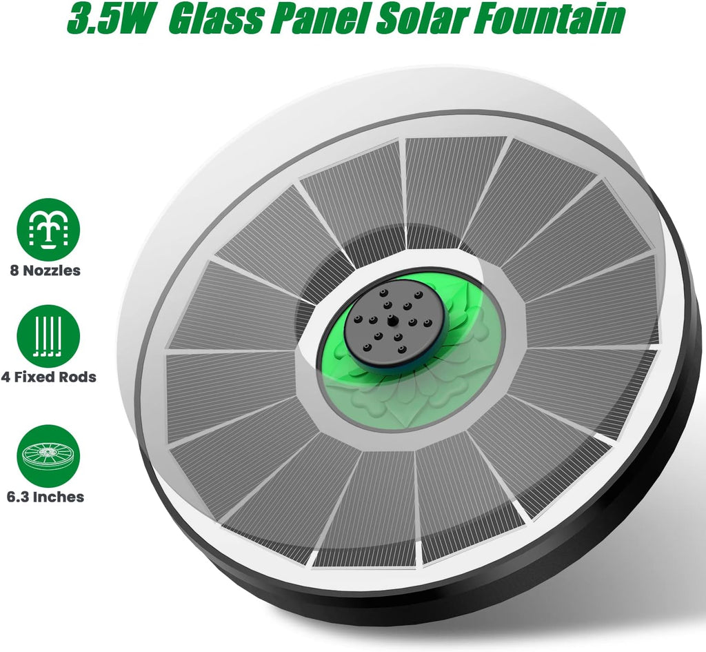 Yzert Solar Fountain - Eco-Friendly Bird Bath Water Feature with 4 Fixed Rods & 7 Nozzles | Green Flower Design