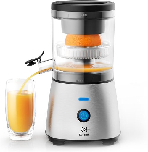 Eurolux Electric Citrus Juicer - Premium Stainless Steel One-Touch Squeezer | Quiet, Easy to Clean Kitchen Appliance for Oranges, Lemons, Limes