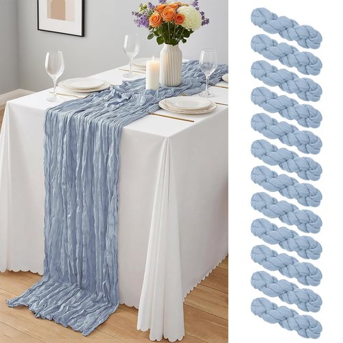12 Pack Dusty Blue Cheesecloth Table Runner 10Ft, Gauze Table Runners 21.5 x 120 inch,Semi Sheer Cheese Cloth Fabric Runner Bulk for Wedding,Party,Baby Shower,Bridal Shower
