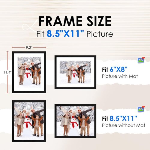FIXSMITH Picture Frame Set of 2 - HD Plexiglass for 6x8 or 8.5x11 Photos | Black Collage Wall Decor