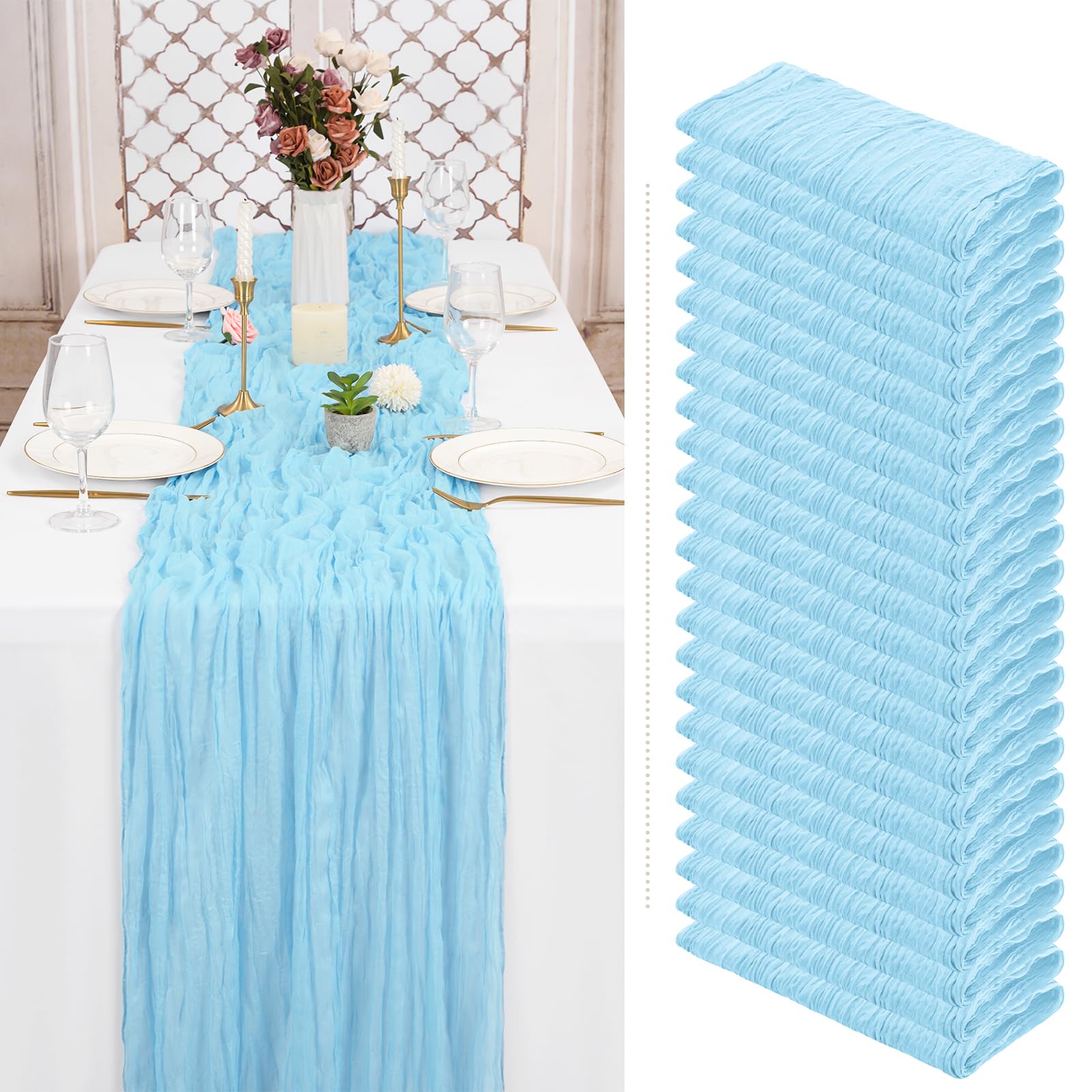 Showgeous 24 Pack Purple Cheesecloth Table Runner 10Ft Boho Gauze Cheese Cloth Table Runner 35x120 Inch Long Rustic Sheer Table Decor for Wedding Bridal Shower Holiday Party