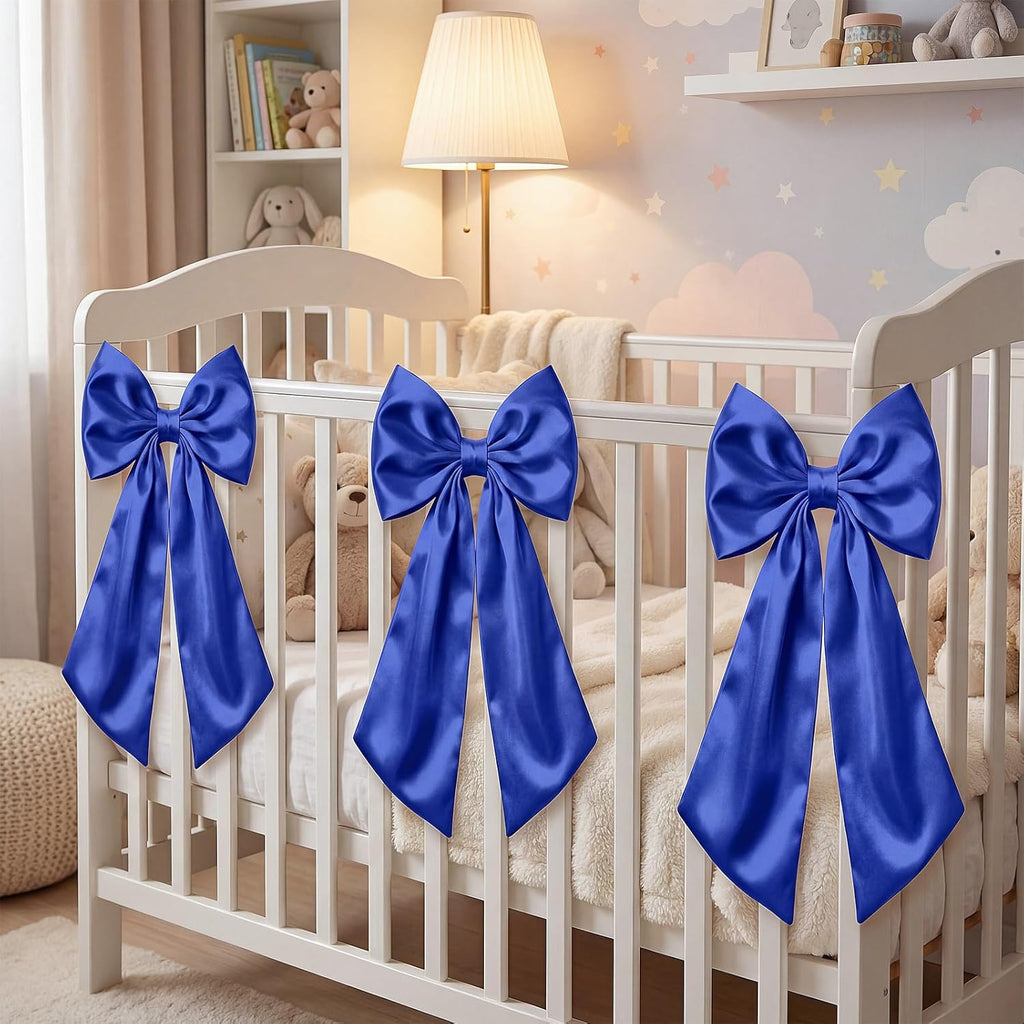 Suncalla 2 FT Large Satin Royal Blue Bow Decorations - 3 Pcs for Weddings & Parties