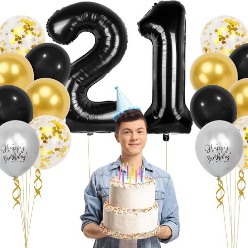 21st Birthday Decorations - 40-Inch Number Balloons & 12-Inch Balloons | Perfect for Men & Women Parties