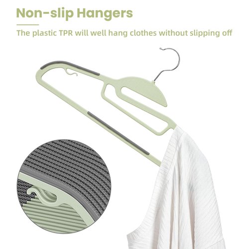 Heavy Duty Plastic Hangers 50 Pack with Non-Slip Design,0.2 Inches Thick,360°Swivel Hook Space Saving Organizer for Bedroom Closet,Shirts,Pants,Strong Enough for Coat(Matcha Green- S Shaped)
