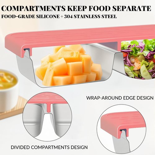Korythar 3 Pack 15oz Stainless Steel Snack Containers for Kids, Reusable Metal Snack Containers with Silicone lids, Leak Proof 2 Compartment Stackable Metal Toddler Lunch Box for Daycare, School