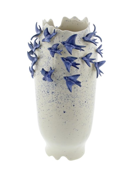 Deco 79 Ceramic Bird Decorative Vase 3D Centerpiece Vase, Flower Vase for Home Decoration 11" x 11" x 18", White