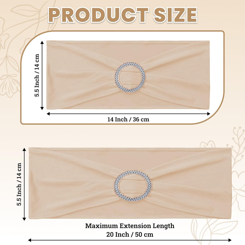 MDS Spandex Chair Sashes - Pack of 200 Elastic Stretch Bows with Buckle Slider - Champagne Gold