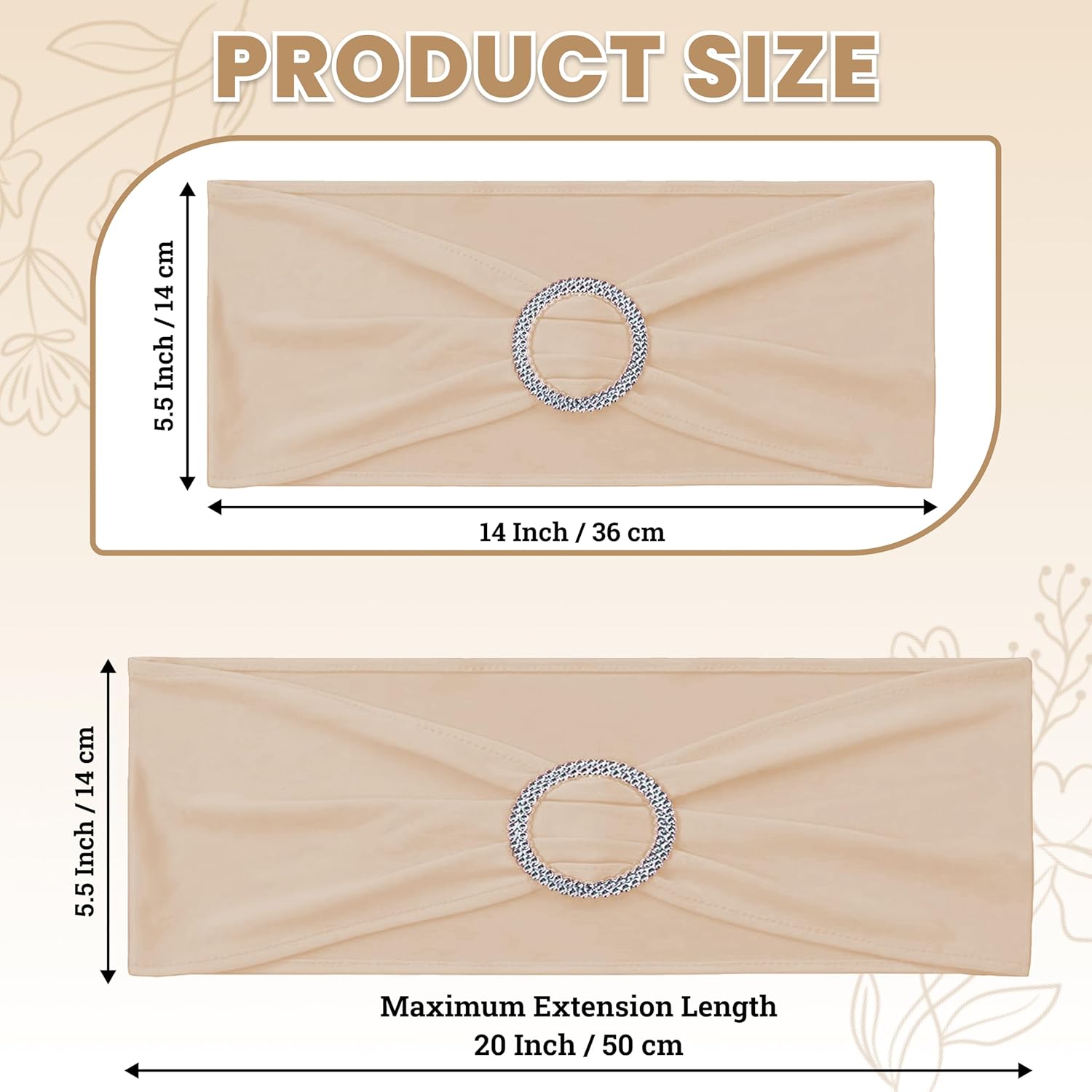 MDS Spandex Chair Sashes - Pack of 200 Elastic Stretch Bows with Buckle Slider - Champagne Gold