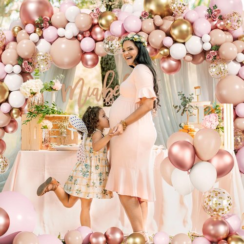 MEBAY Rose Gold Balloon Arch Kit, 147Pcs Metallic Gold White Pastel Nude Pink and Rose Gold Balloons Garland with Confetti for Wedding Bridal Baby Shower Princess Girl Birthday Party Decorations