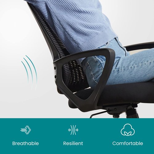 DUMOS Office Desk Chair - Ergonomic Mid Back with Lumbar Support & Rocking Mode, Height Adjustable with Fixed Armrest, Storage Back for Computer, Gaming, Conference, Meeting, 360° Swivel, Black