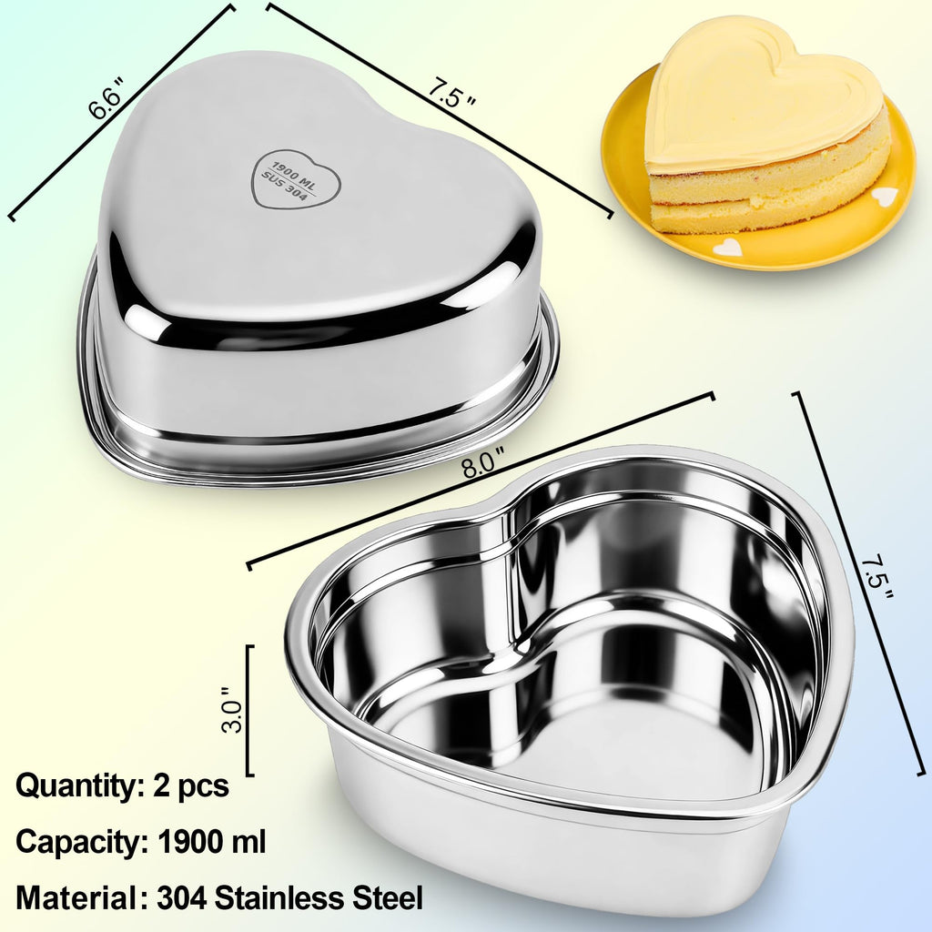 Heart Shaped Cake Pans Set of 2, 8 Inch Heart Cake Pan with 60PCS Parchment Paper, Nonstick Stainless Steel Baking Pans for Valentine's Day/Birthday/Wedding/Halloween/Thanksgiving, Dishwasher Safe