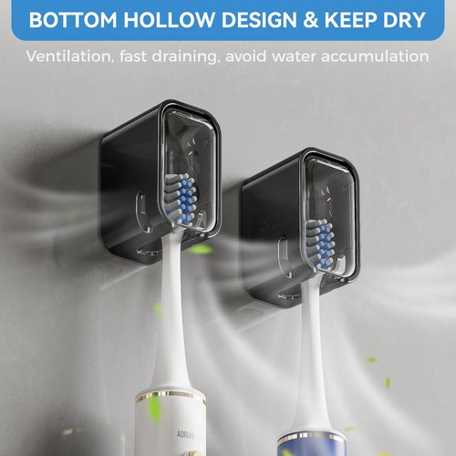 Toothbrush Holders for Bathrooms, 2PCS Innovation Single Slot Toothbrush Holder Wall Mounted with Cover for Shower, Single Toothbrush Dispenser Storage Organizer for Family & Travel