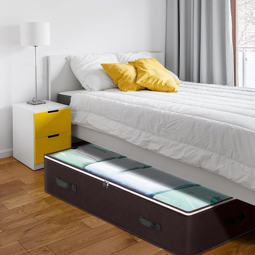 Budding Joy 90L Underbed Storage Containers - Large Capacity Foldable Bins with Clear Window | Brown 6-Pack