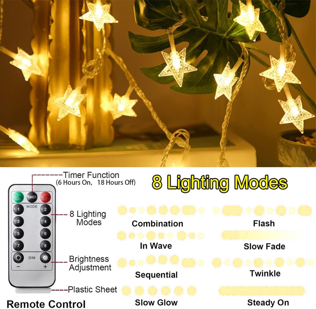 Star String Lights - 20 FT Battery Operated 40 LED Warm White Twinkle Lights | 8 Modes Timer for Indoor/Outdoor Decor