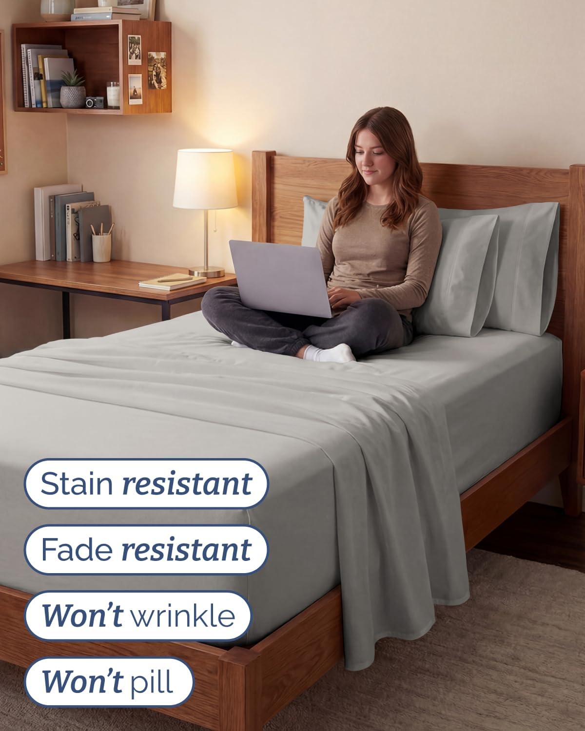 Skiennix Extra Deep Twin XL Sheet Set - 4-Piece Breathable Cooling Bedding - Soft, Wrinkle-Free French Grey