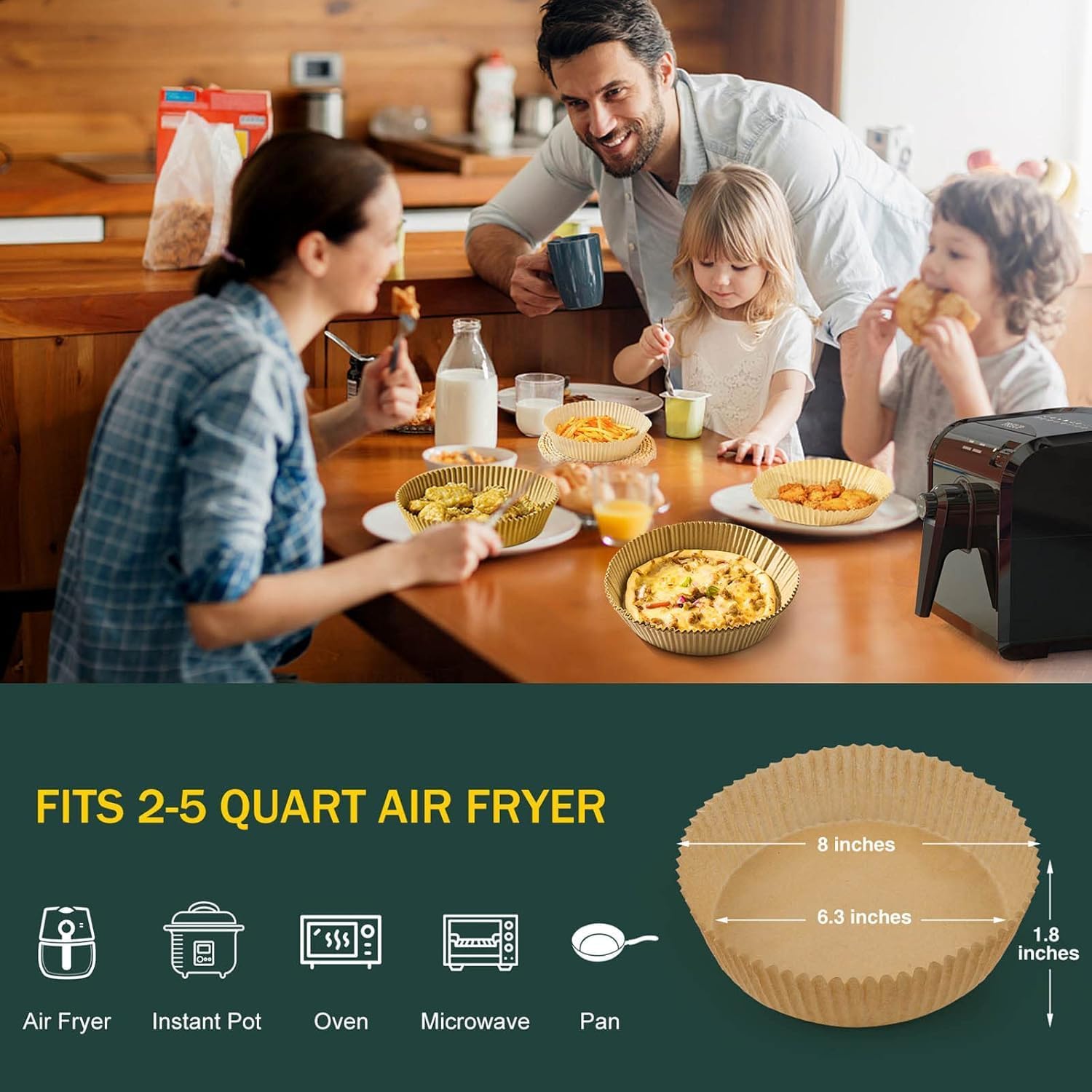 AirFryer Disposable Paper Liner - Non-Stick Round Parchment for Cooking & Baking | 125PCS, 6.3 Inch