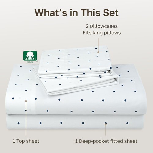 California Design Den Cal King Sheet Set - 100% Cotton, 400 TC, Award-Winning Comfort | Polka Dot Design