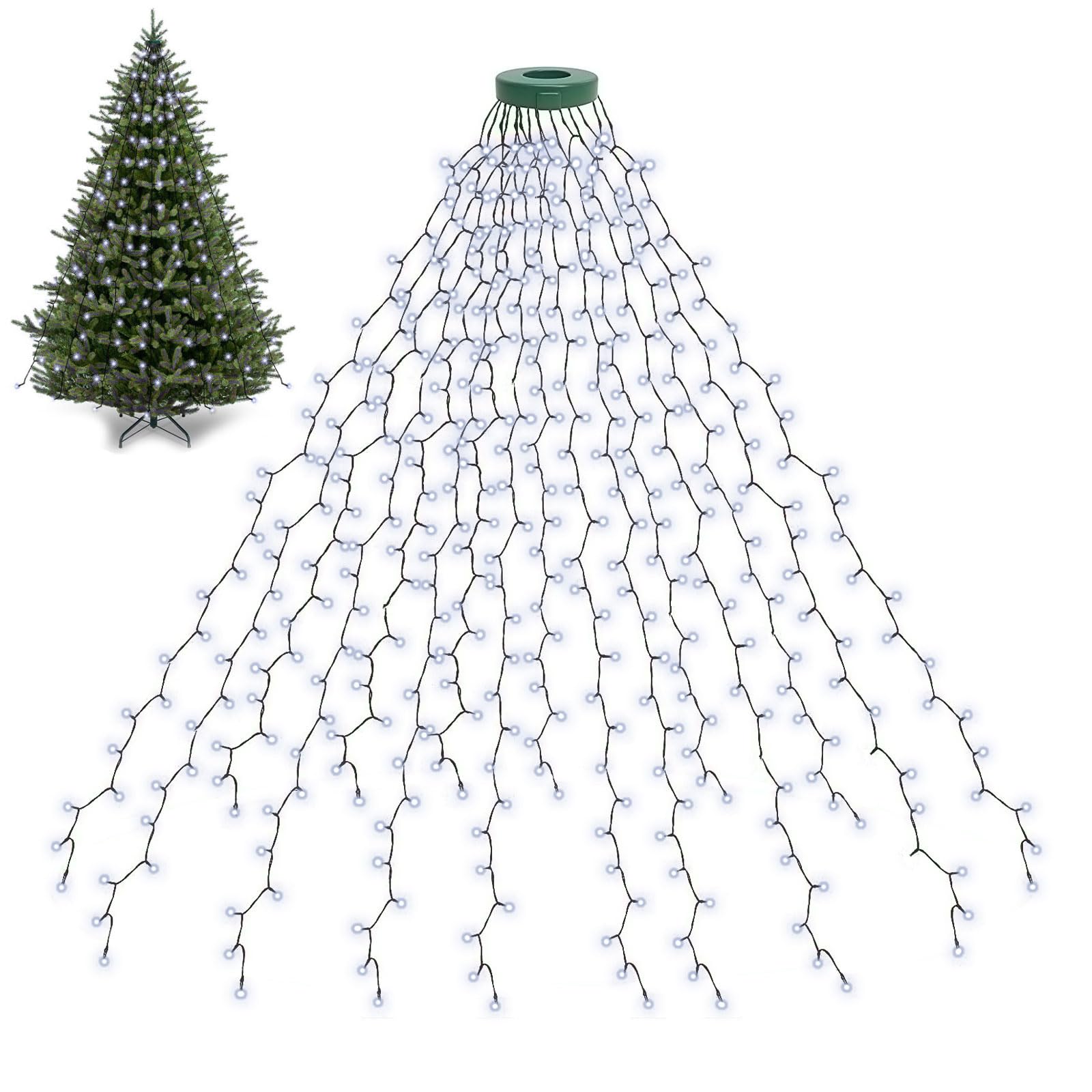 BOLWEO Christmas Tree Lights 592LED 16 Lines 8 Modes for 8 ft Tree, UL Certified Indoor/Outdoor Christmas Decorations 16 * 9.8ft Drops Cool White