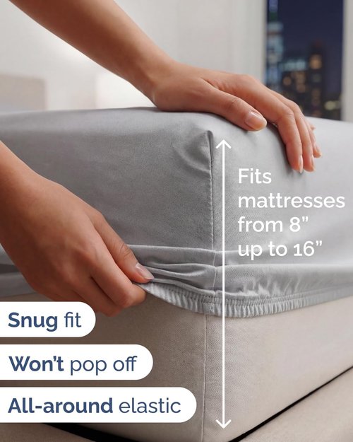 Lightweight Bed Sheet Set by [Brand Name] - Cooling Full Size Bedding for Hot Sleepers - Breathable with Deep Pockets - 1 Flat, 1 Fitted, 2 Pillowcases - Wrinkle Resistant - Light Grey