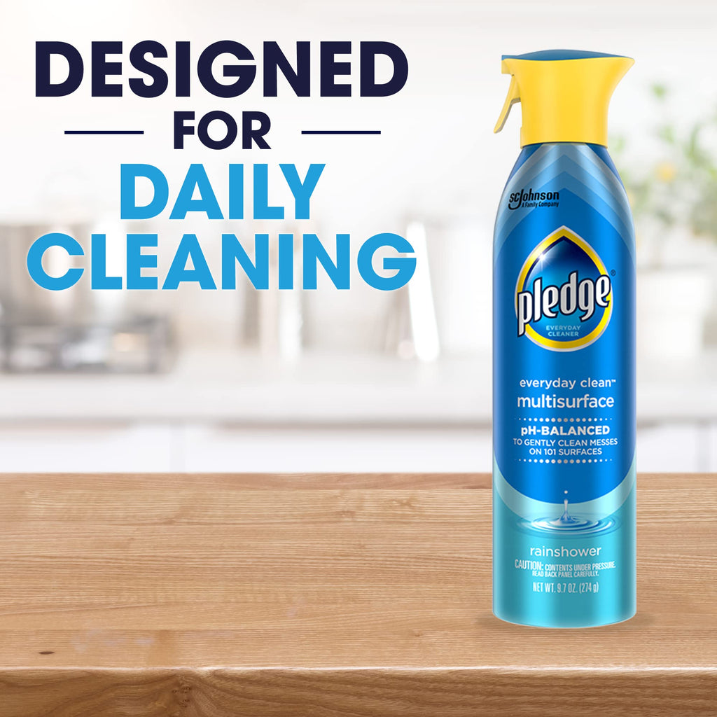 Pledge pH-Balanced Multisurface Spray, Gently Clean 101 Surfaces, Remove Dust and Messes, No Residue - Rainshower Scent, 9.7oz, Pack of 3