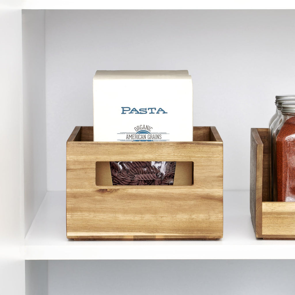 iDesign Acacia Wood Pantry Storage Bin with Handles - Set of 4