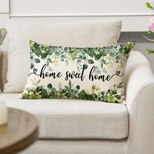 AVOIN colorlife Home Sweet Home Eucalyptus Leaves Spring Throw Pillow Cover, 12 x 20 Inch Seasonal Floral Cushion Case Decoration for Sofa Couch