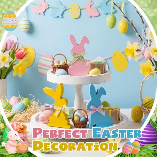 Amyhill 9 Pcs Valentine's Day Tiered Tray Decor Rustic St. Patrick's Day Easter Centerpiece Decorations 4 Inch Farmhouse Heart Shamrock Rabbit Wooden Signs Table for Kitchen Home Party Gift