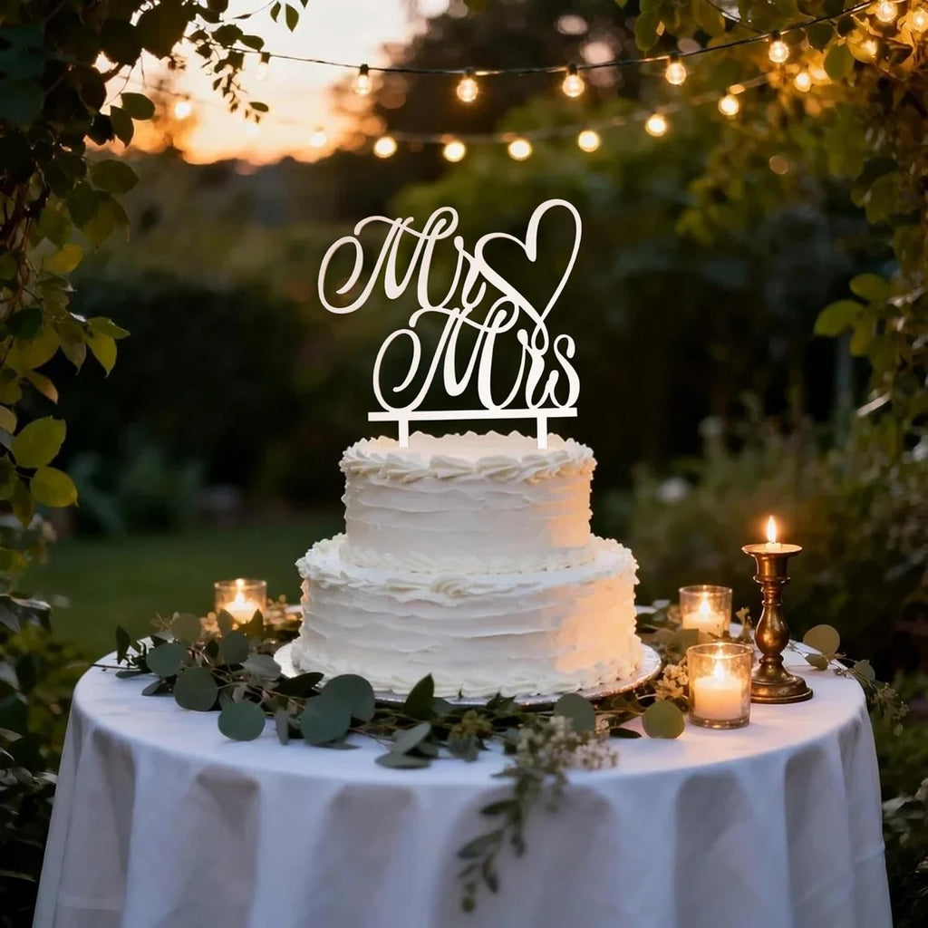 Mr & Mrs Wood Wedding Cake Topper - Elegant Bride & Groom Decor for Engagements & Anniversaries