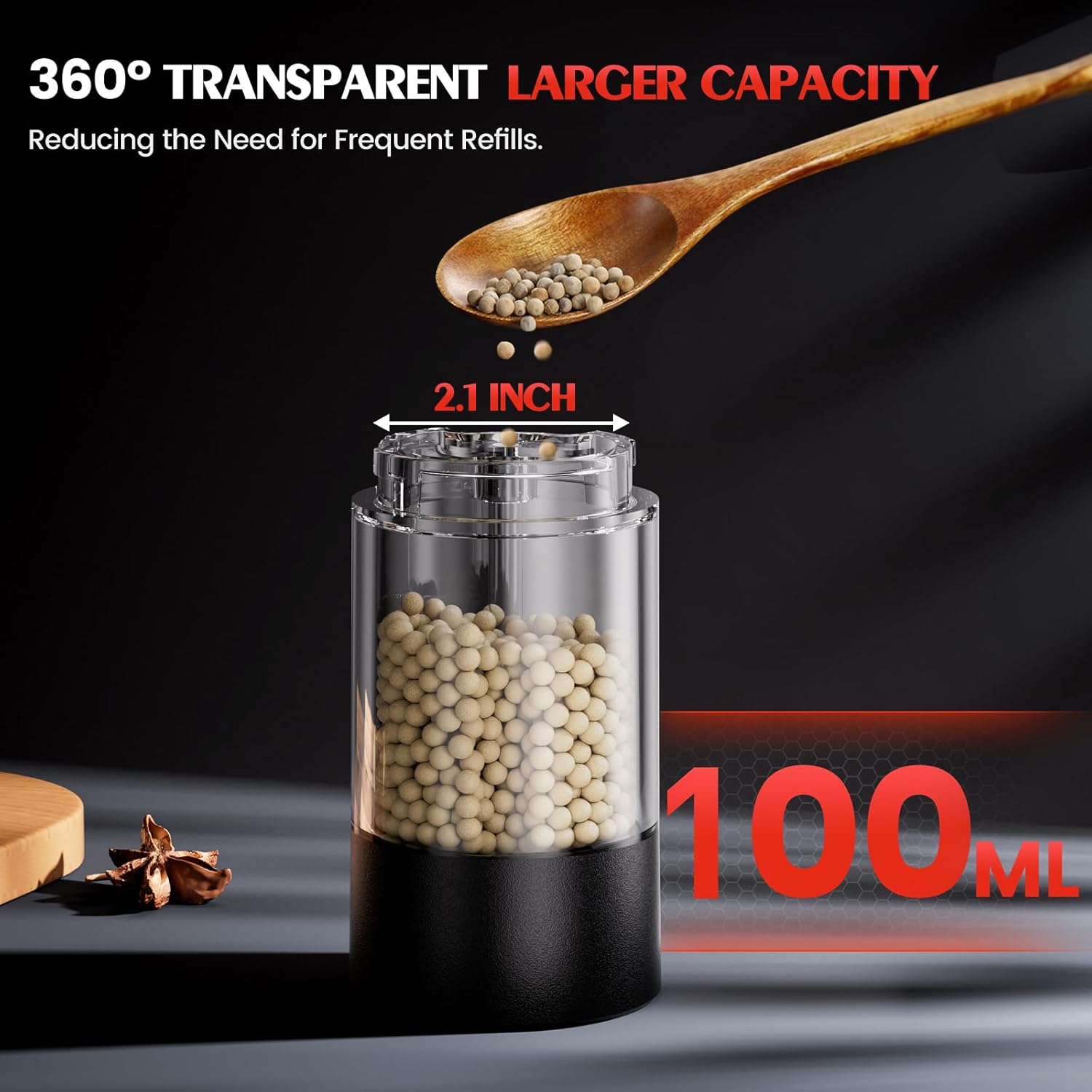 Skiennix Electric Salt and Pepper Grinder Set - Automatic Kitchen Mill with Adjustable Coarseness | Larger Capacity & LED