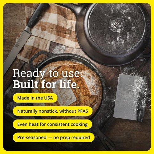 Lodge Cast Iron Combo Cooker - 2-in-1 PFAS-Free 3.2 Quart Deep Pot & 10.25 Inch Skillet Set - Perfect for Sourdough, Frying & Camping